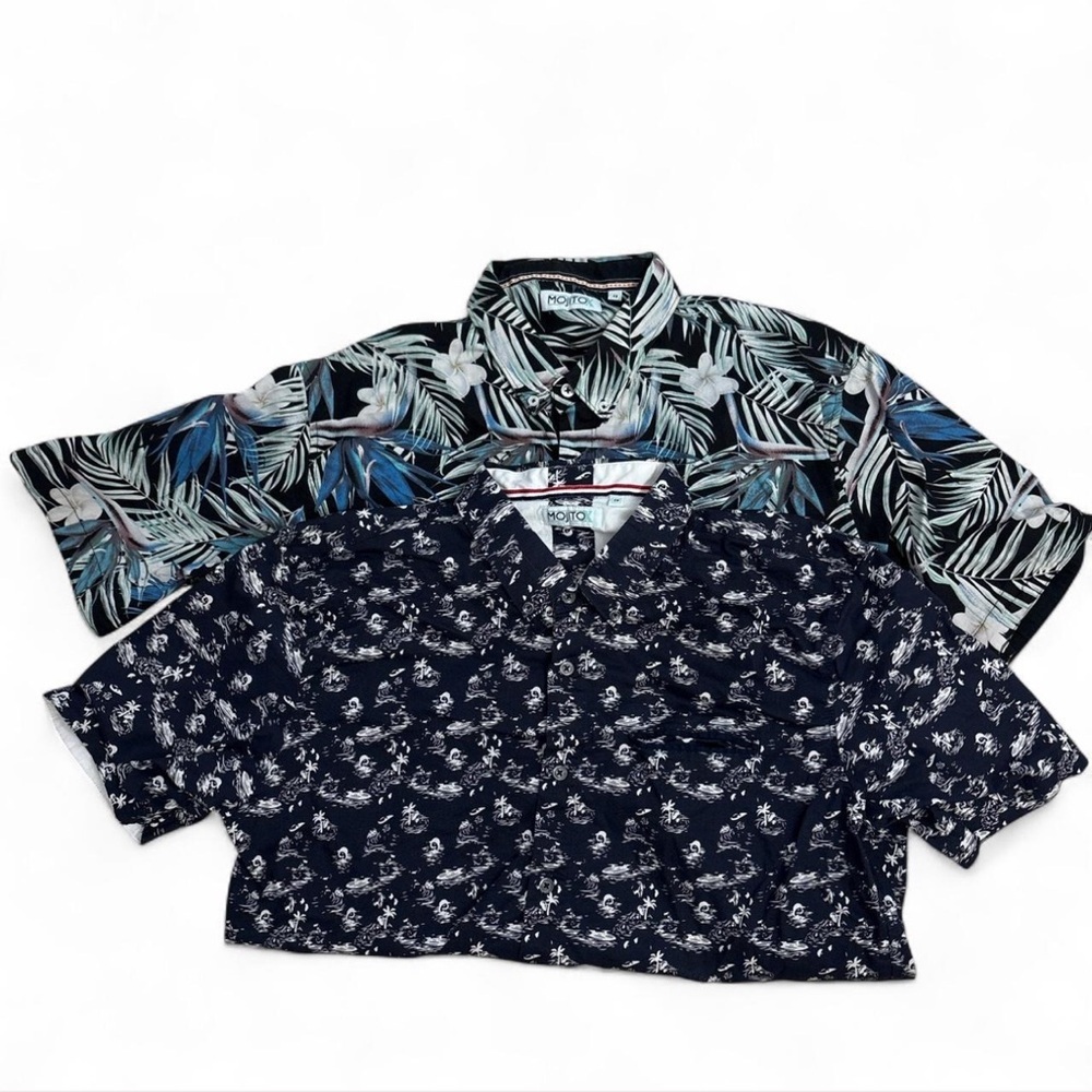 Lot of 2 Mojito Hawaiian Short Sleeve Button Shirt Men 2XL Surfer & Floral